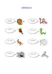English worksheet: ANIMALS/CAN