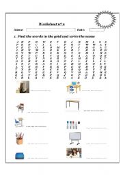 English worksheet: classroom wordsearch