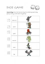 English Worksheet: Halloween Dice
