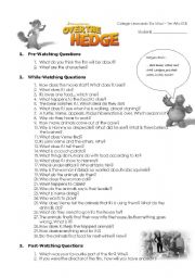 English Worksheet: Over the Hedge ~ Video Guide