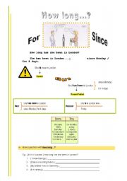 English Worksheet: How long...? (for and since)