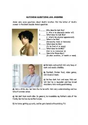 English Worksheet: MATCHING QUESTIONS AND ANSWERS