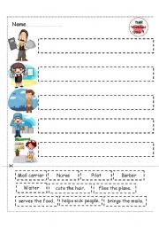 English Worksheet: job ( cut and paste)