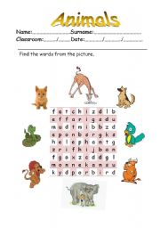 English worksheet: Animals