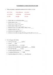 English Worksheet: Prepositions of time