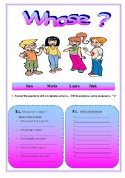 English Worksheet: Possessives : Whose?