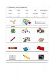 English Worksheet: classroom objects