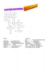 English worksheet: present simple-present continuous crossword