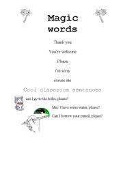 English Worksheet: Magic Words + Cool Classroom sentences