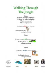 English Worksheet: Walking Through the Jungle Song