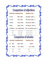 English Worksheet: Comparison of Adjectives & Adverbs (table)