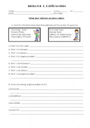 English Worksheet: Personal Information: Addresses and phone numbers