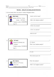 English Worksheet: ASKING FOR PERSONAL INFORMATION