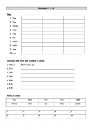 English worksheet: Numbers 1 to 10