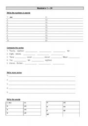 English worksheet: Numbers 1 to 20