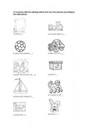 English Worksheet: Complete and colour