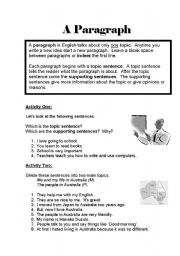 English Worksheet: Writing Paragraphs 