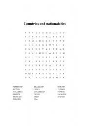 English worksheet: vocabulary countries and nationalatie