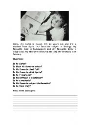 English Worksheet:  Talking about favourite things 2