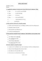 English Worksheet: ENGLISH TEST PRESENT CONTINUOUS