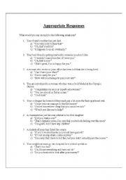 English Worksheet: Sympathy and Congratulations