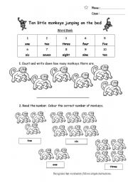 English Worksheet: Ten little monkeys