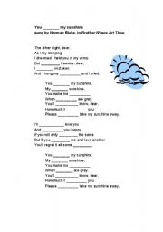 English Worksheet: Song: You Are My Sunshine