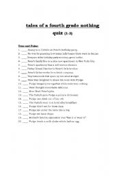 English Worksheet: tales of fourth grade nothing quiz 1