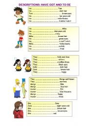 English Worksheet: DESCRIPTIONS: HAVE GOT AND TO BE