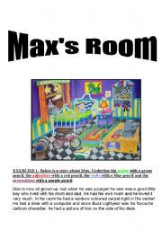 English Worksheet: Maxs Room- GRAMMAR REVISION AND READING COMPREHENSION