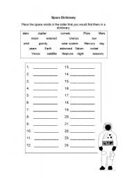 English worksheet: space dictionary