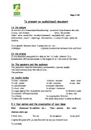 English Worksheet: How to present an (audio)visual document