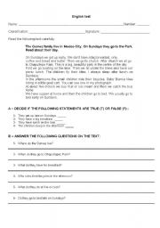 English Worksheet: text/ reading comprehension and grammar exercises