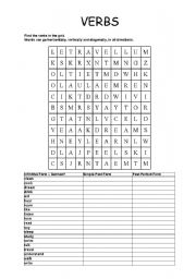 English worksheet: Verb Forms - Wordsearch Puzzle 