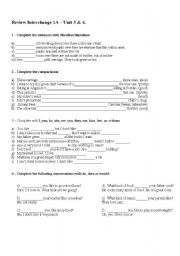 English Worksheet: Interchange 1A review Units 3-4