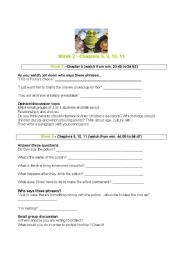 English Worksheet: Video activity: Shrek 2 chapters 5-9-10-11