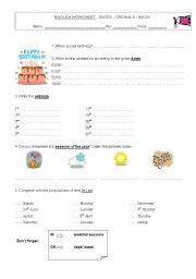English Worksheet: Dates- ordinals - prepositions in/on