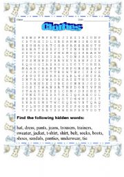 Clothes wordsearch