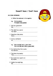 English Worksheet: doesnt have - dont have