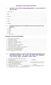 English Worksheet: countable / uncountable