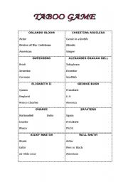 English Worksheet: Taboo game