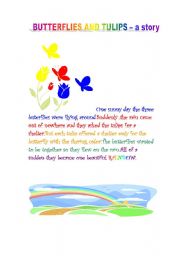 English Worksheet: three butterflies and tulips