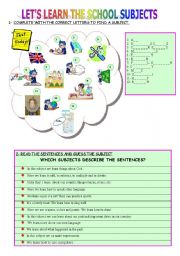English Worksheet: LETS LEARN THE SCHOOL SUBJECTS