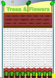 English Worksheet: FLOWERS & TREES WORDSEARCH