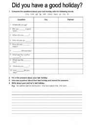 English worksheet: Did you have a good holiday?