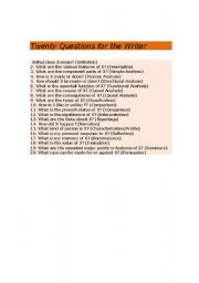 English worksheet: Twenty Questions for the Writer