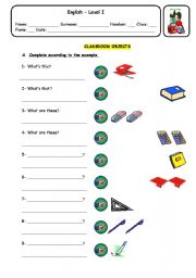 English Worksheet: Classroom objects