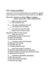English Worksheet: cause and effect