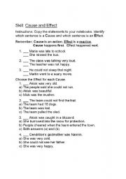 English worksheet: cause and effect