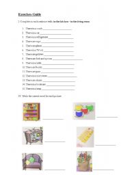 English Worksheet: In the kitchen and living room 